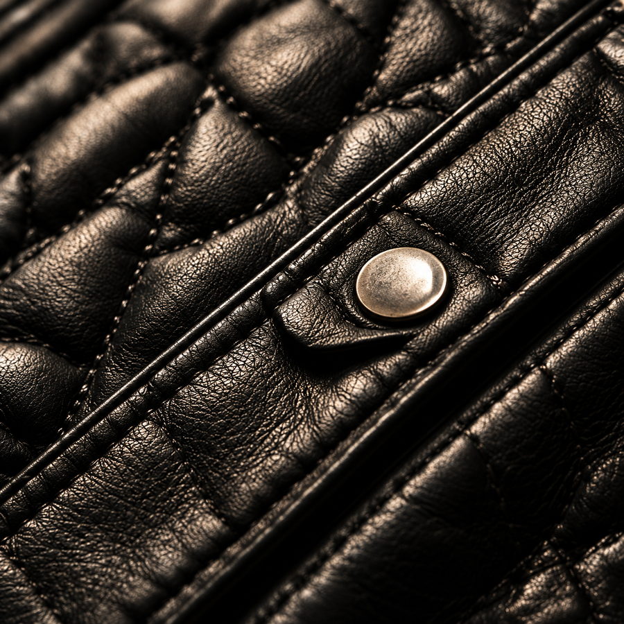 Detailed leather jacket stitching