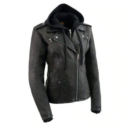 Women’s Vented Black Cowhide Leather Biker Jacket