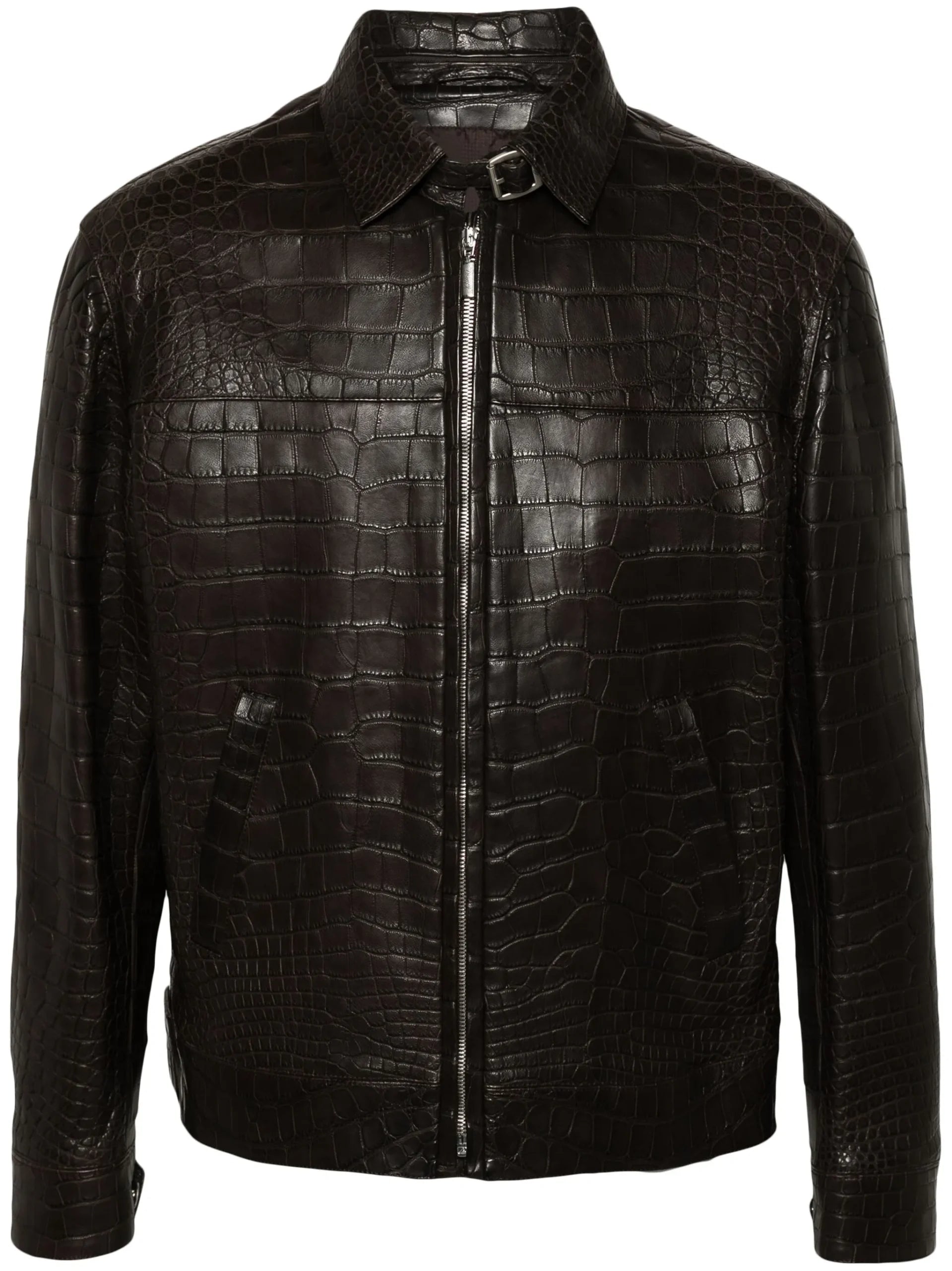 Cedar Brown Embossed Leather Jacket (Lizard Skin Effect)