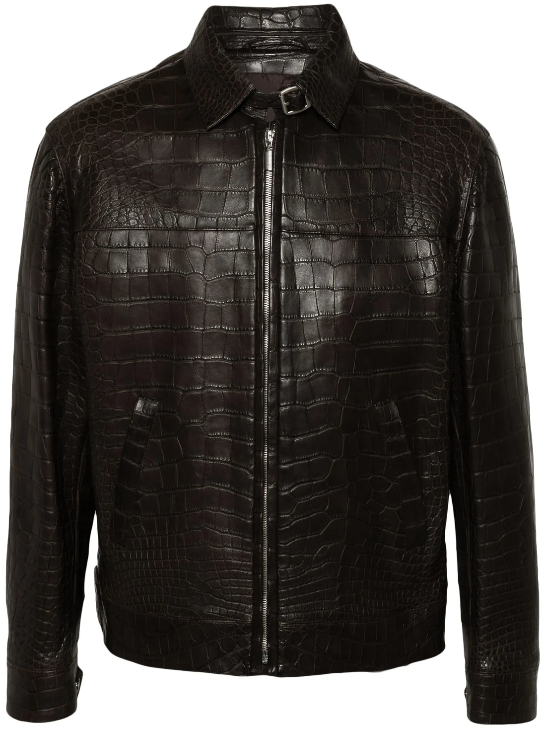Cedar Brown Embossed Leather Jacket (Lizard Skin Effect)