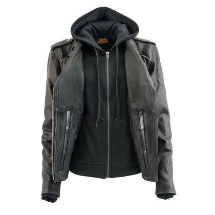 Women’s Vented Black Cowhide Leather Biker Jacket