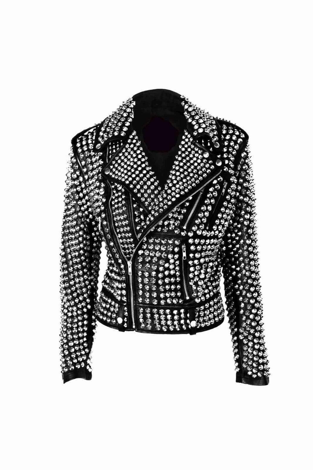 Women’s Full Silver Cowhide Leather Biker Jacket