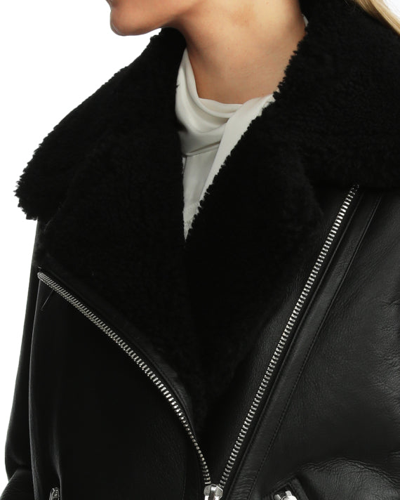Women’s Tessa Black Sheepskin Leather Aviator Jacket
