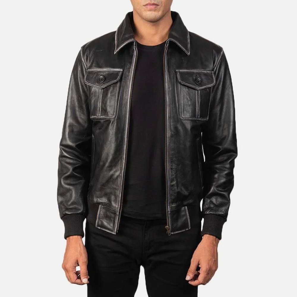 Aaron Leather Bomber Jacket