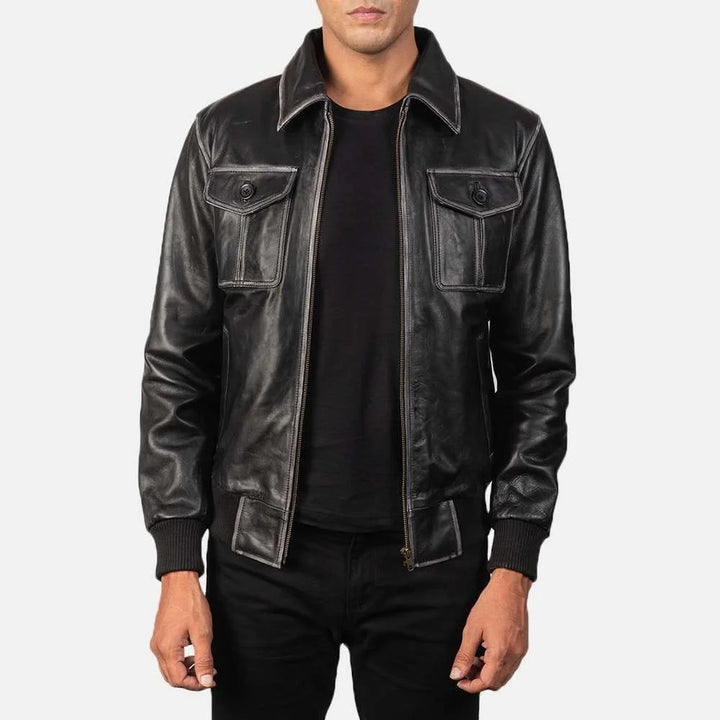 Aaron Leather Bomber Jacket