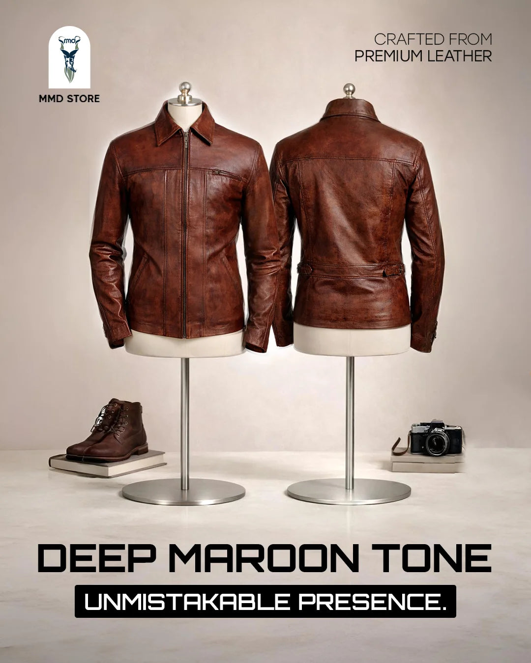 Abstract Maroon Leather Jacket