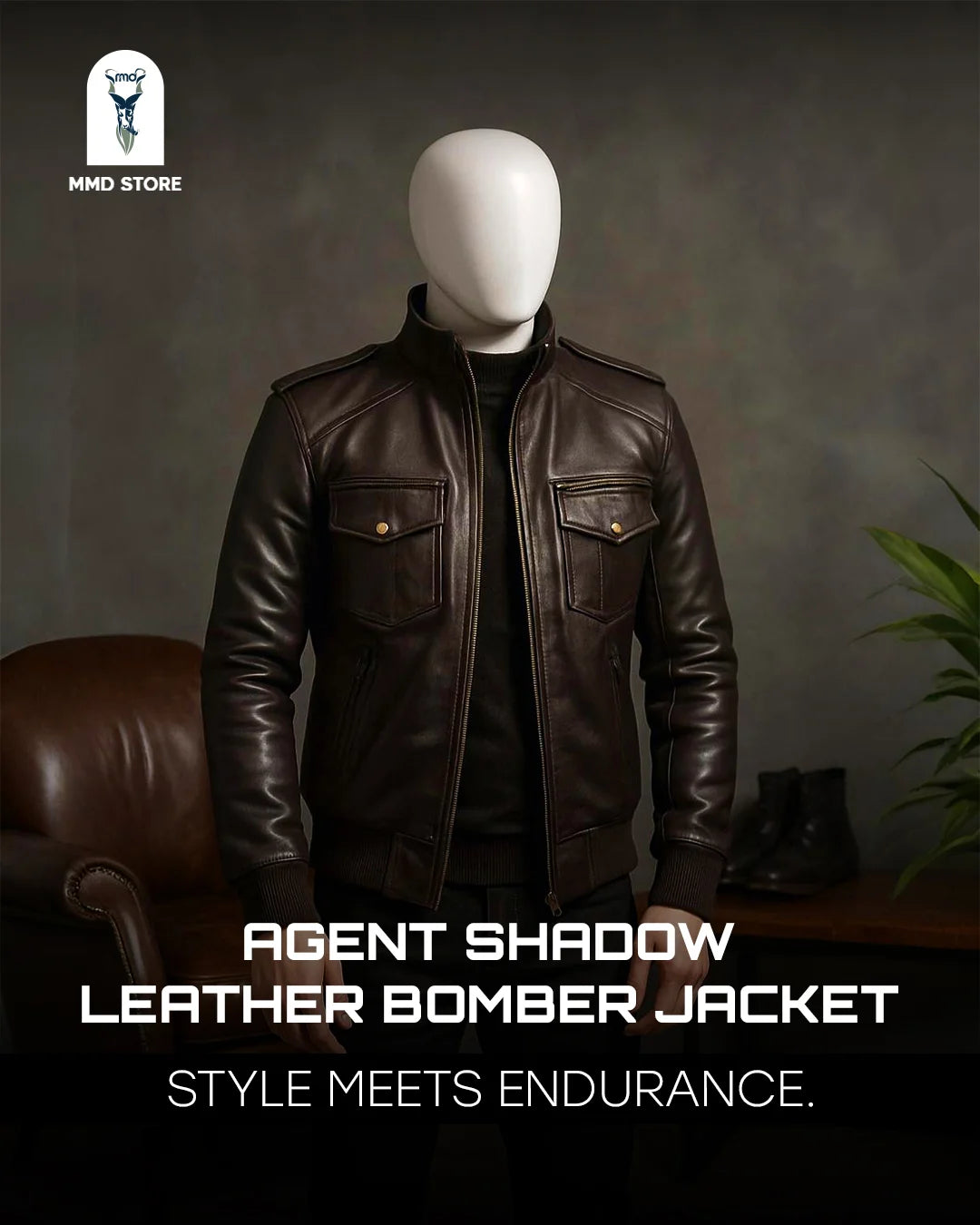 Agent Shadow Leather Bomber Jacket