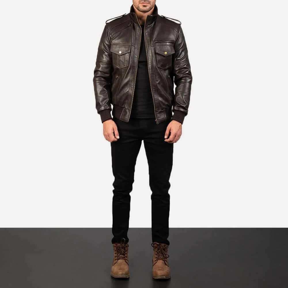Agent Shadow Leather Bomber Jacket
