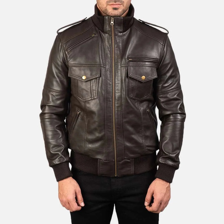 Agent Shadow Leather Bomber Jacket