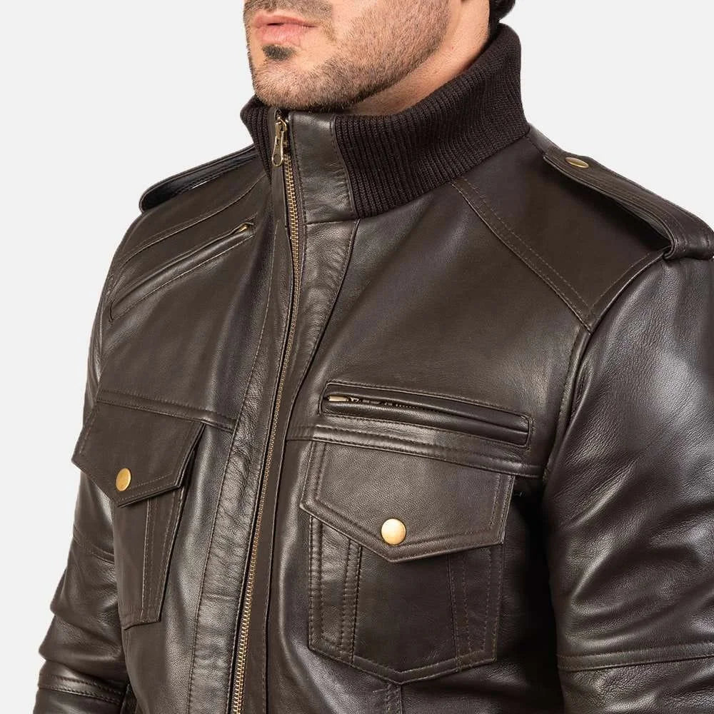 Agent Shadow Leather Bomber Jacket
