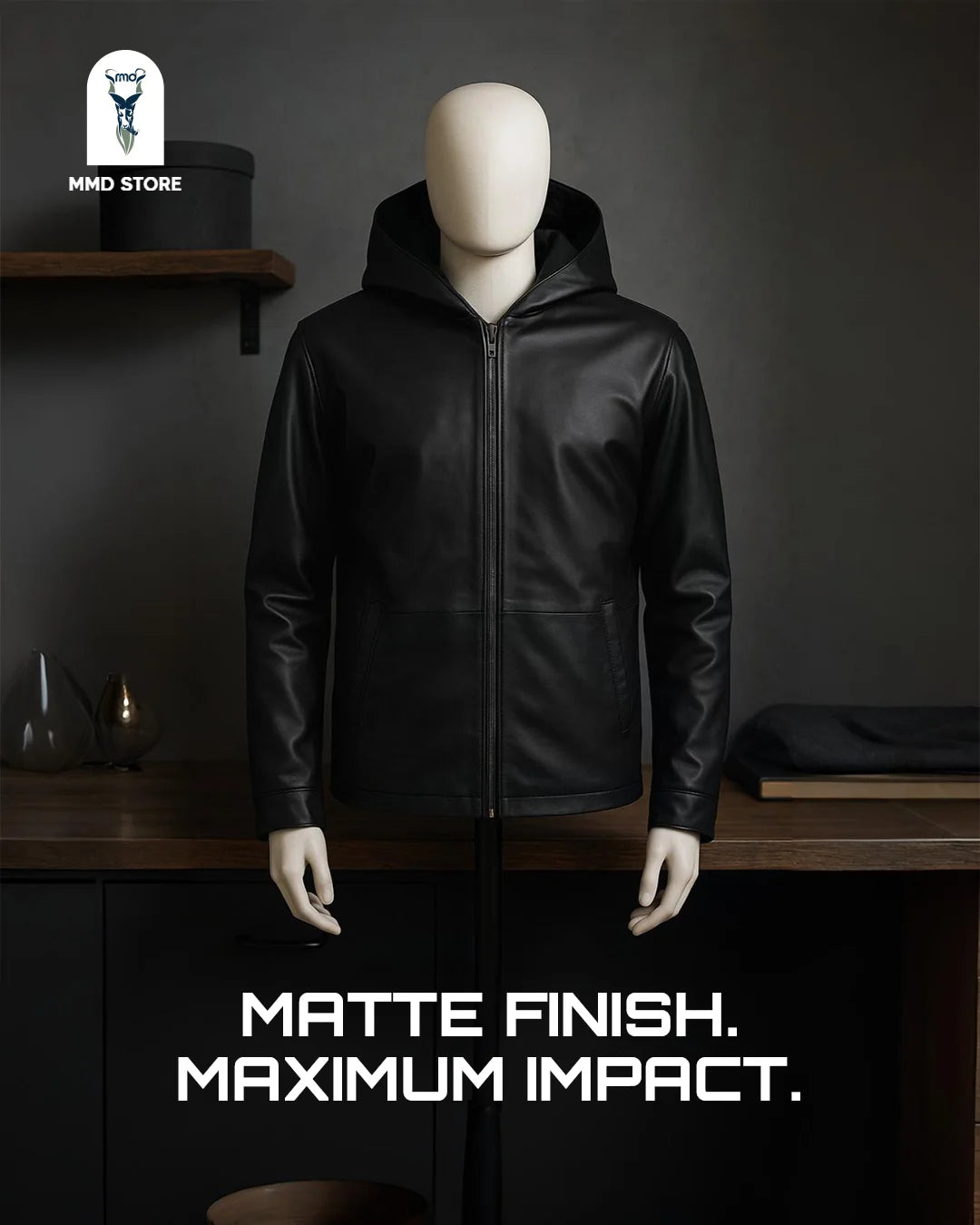 Andy Matte Black Hooded Leather Jacket