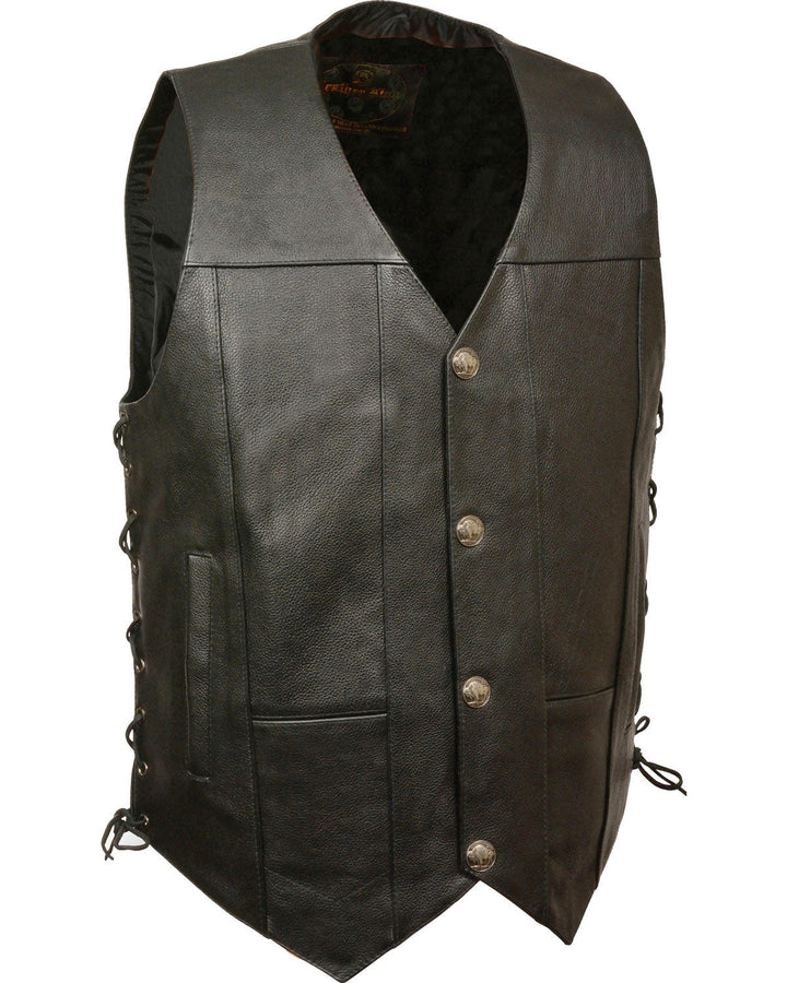 Men’s Lace Black Cowhide Leather Biker Vest