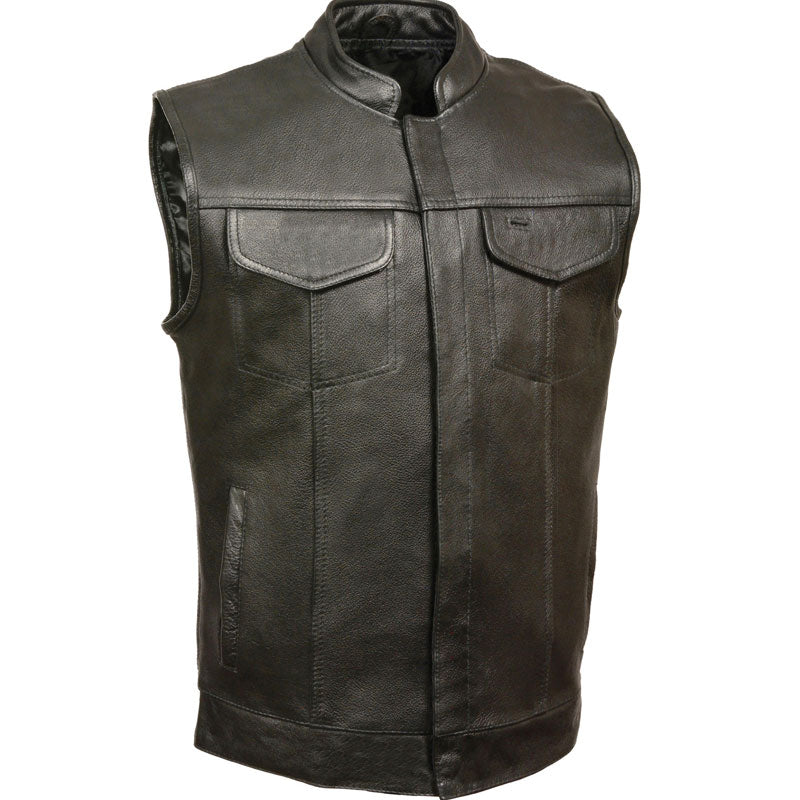 Men’s Open Black Buffalo Leather Biker Vest