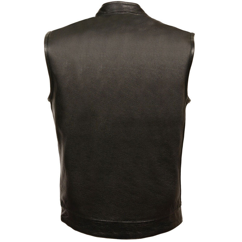 Men’s Open Black Buffalo Leather Biker Vest