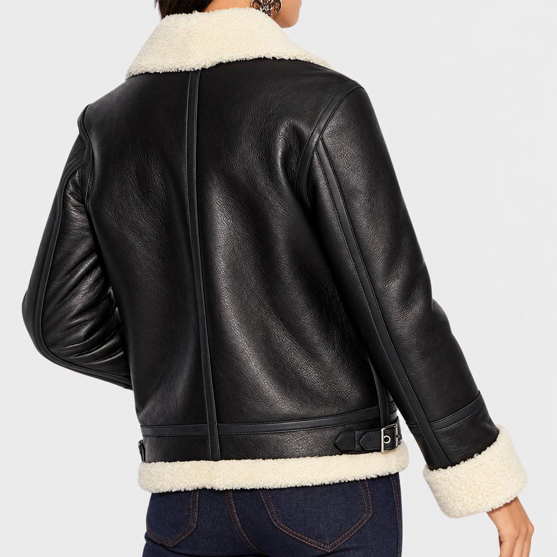 Women’s Ivory Sheepskin Leather Aviator Jacket