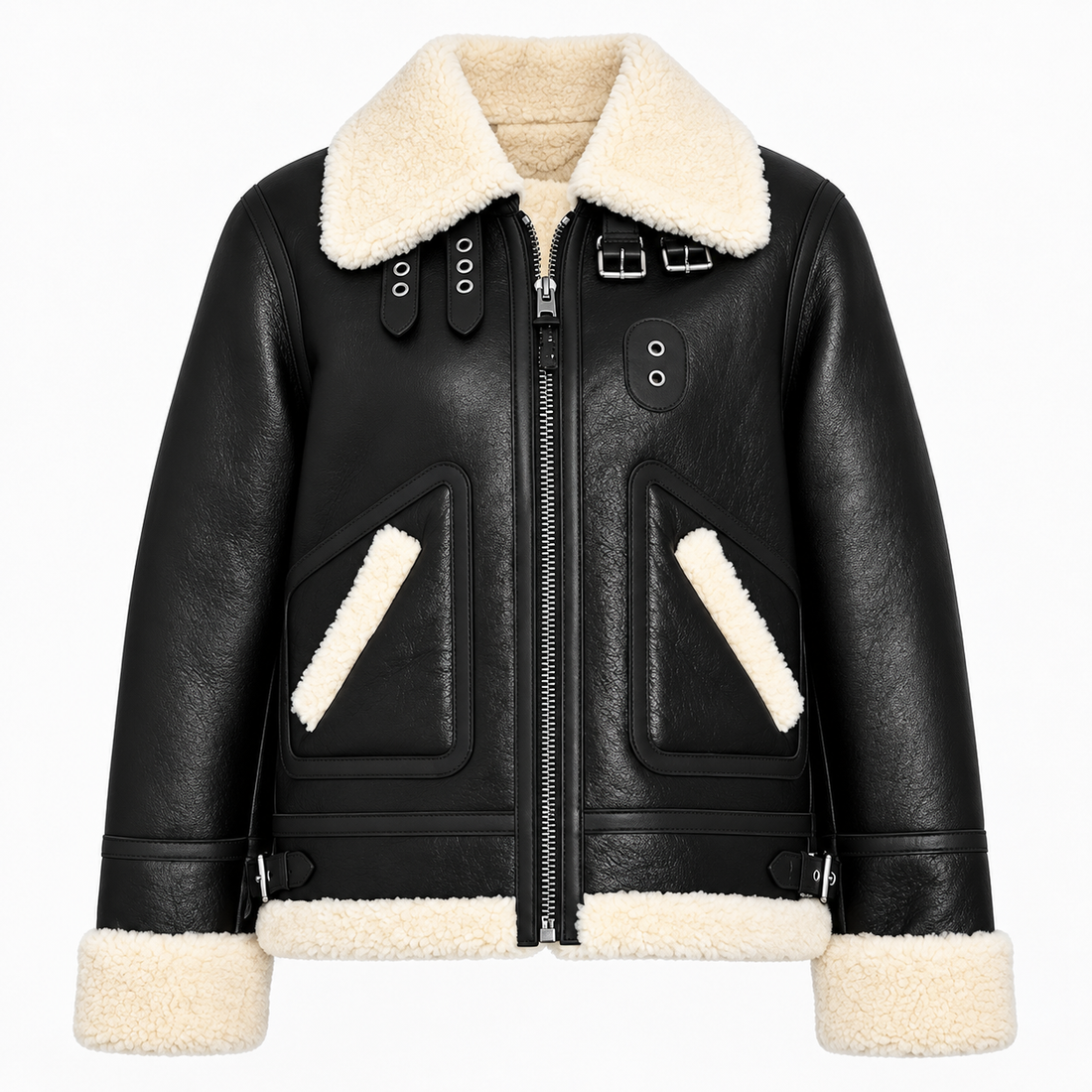 Women’s Ivory Sheepskin Leather Aviator Jacket