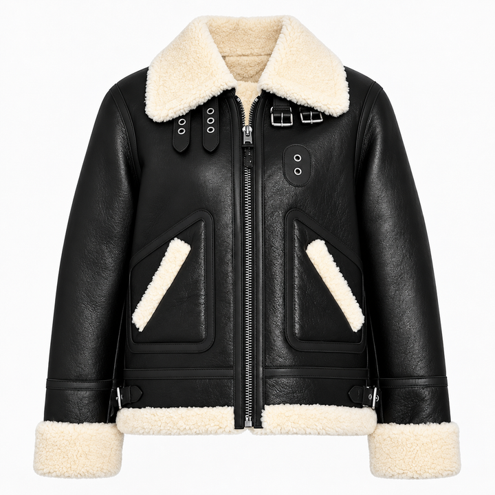 Women’s Ivory Sheepskin Leather Aviator Jacket