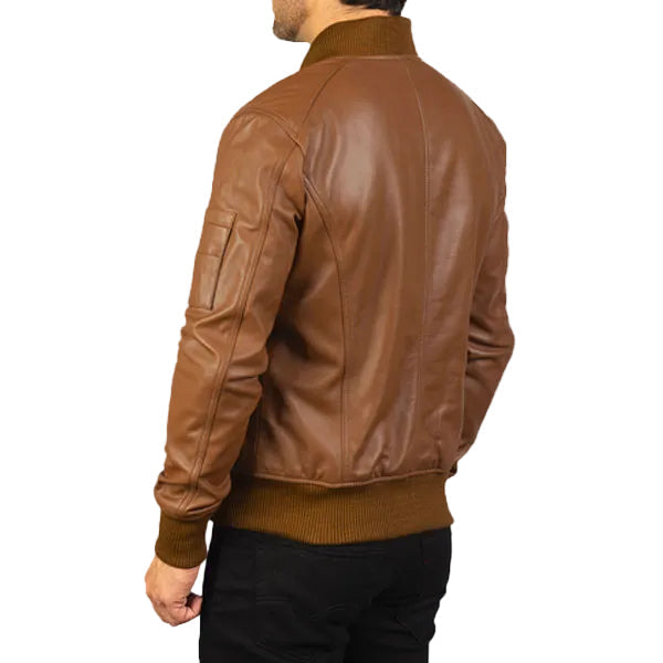 Men’s Bomia Brown Cowhide Leather Bomber Jacket