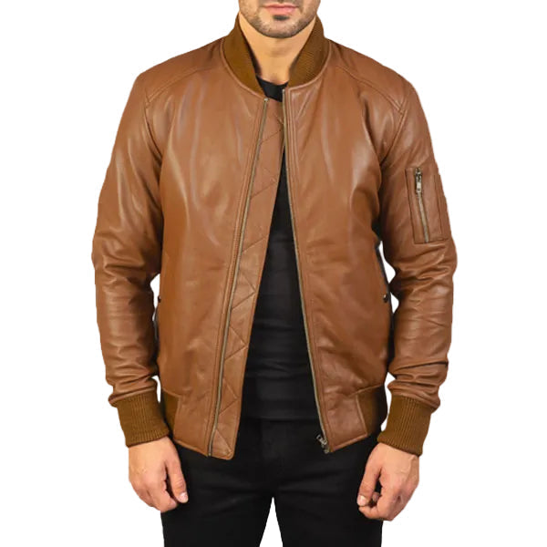 Men’s Bomia Brown Cowhide Leather Bomber Jacket