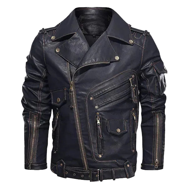 Men’s Voss Black Faux Leather Biker Jacket