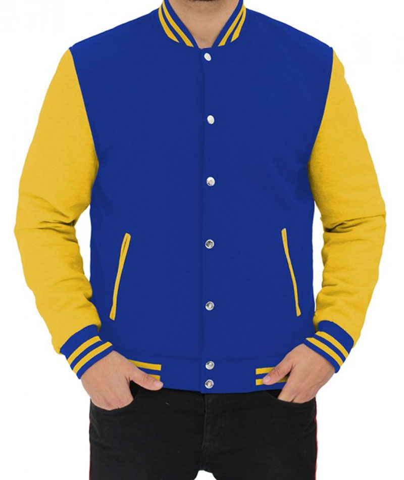 Men’s Voss Blue Cowhide Leather Varsity Jacket