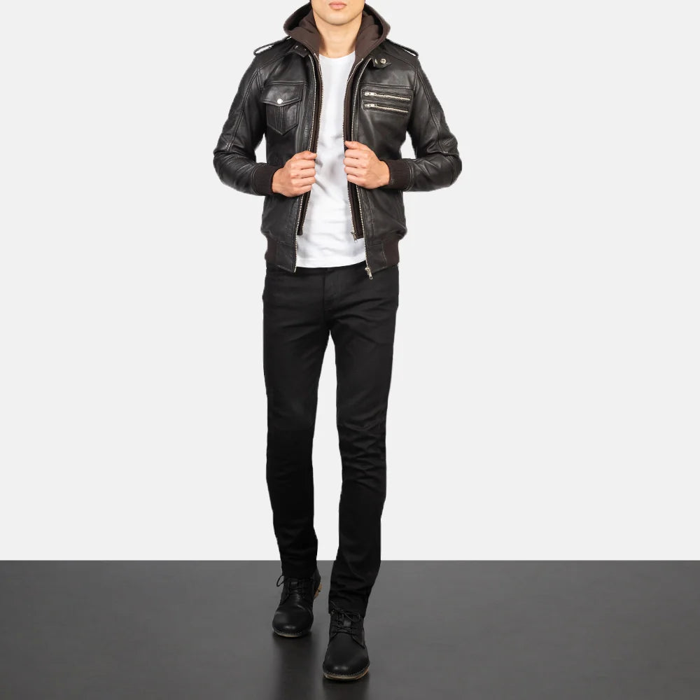 Bravado Hooded Leather Bomber Jacket
