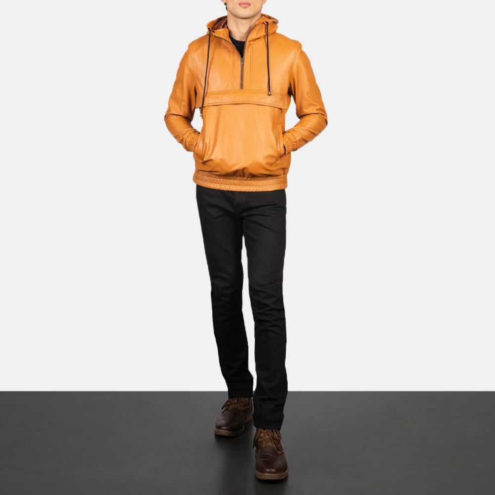 Kenton Hooded Leather Pullover Jacket