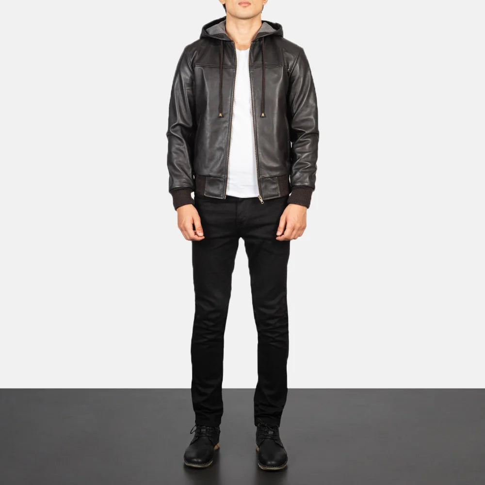 Nintenzo Hooded Leather Bomber Jacket