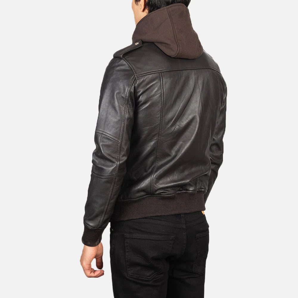 Bravado Hooded Leather Bomber Jacket