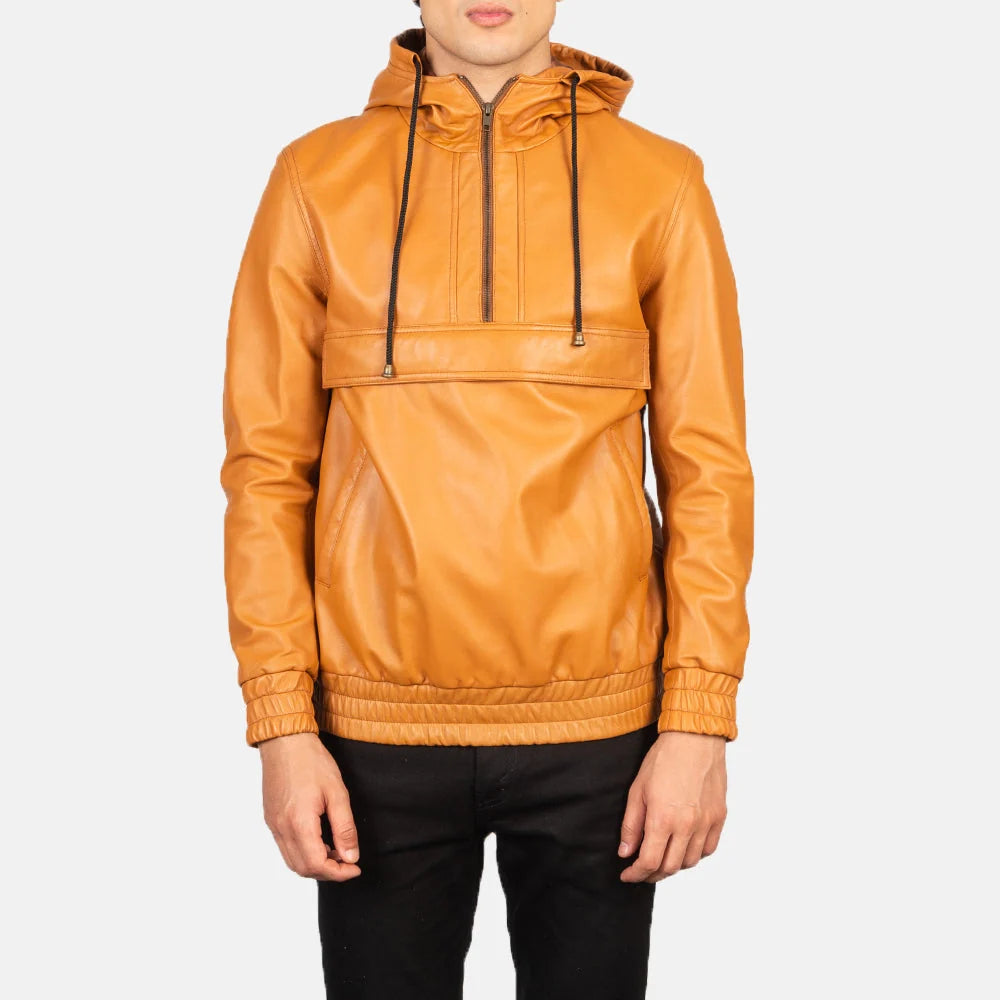Kenton Hooded Leather Pullover Jacket