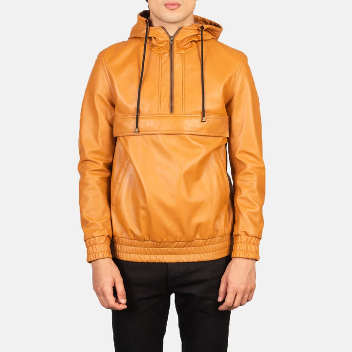 Kenton Hooded Leather Pullover Jacket