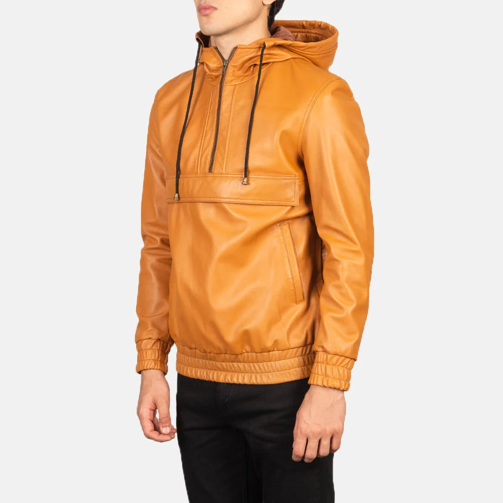 Kenton Hooded Leather Pullover Jacket