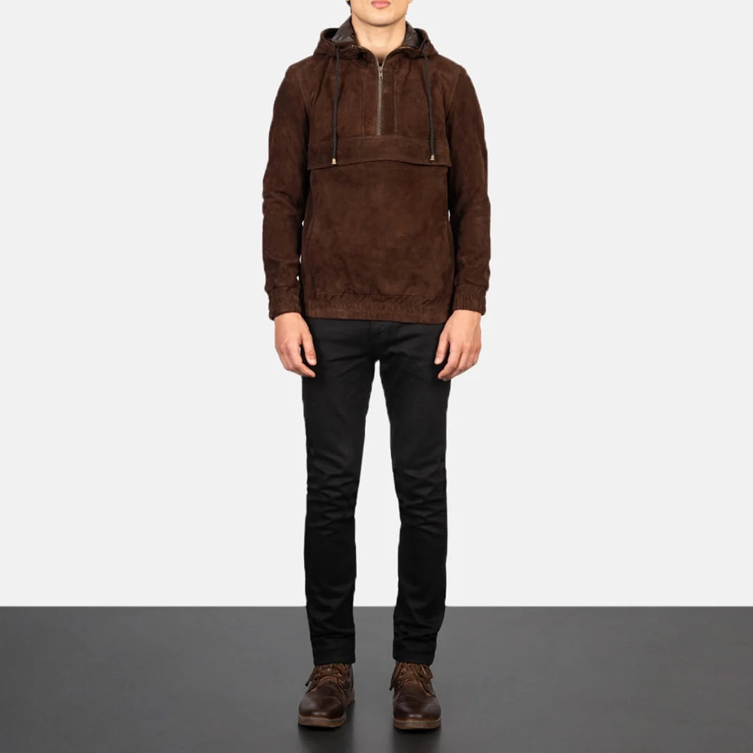 Kenton Hooded Leather Pullover Jacket