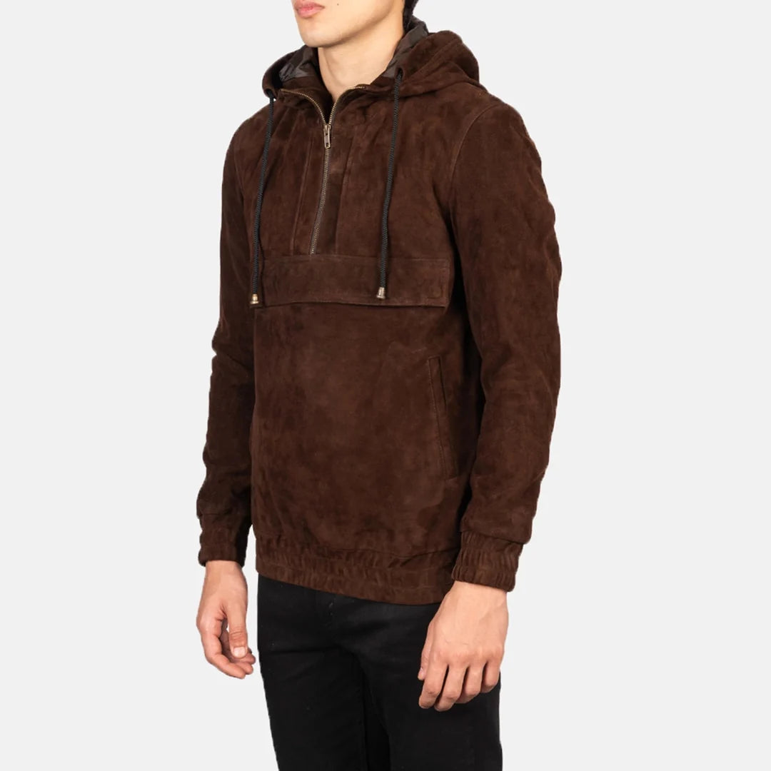 Kenton Hooded Leather Pullover Jacket