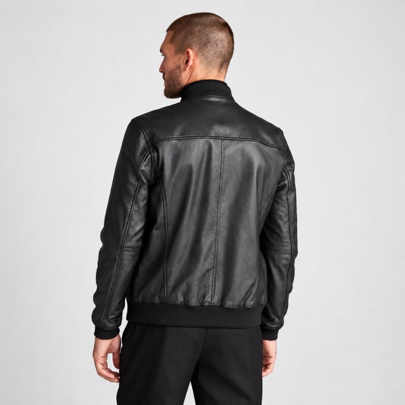 Men’s Nero Black Faux Leather Bomber Jacket