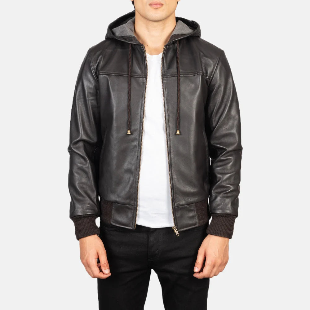 Nintenzo Hooded Leather Bomber Jacket