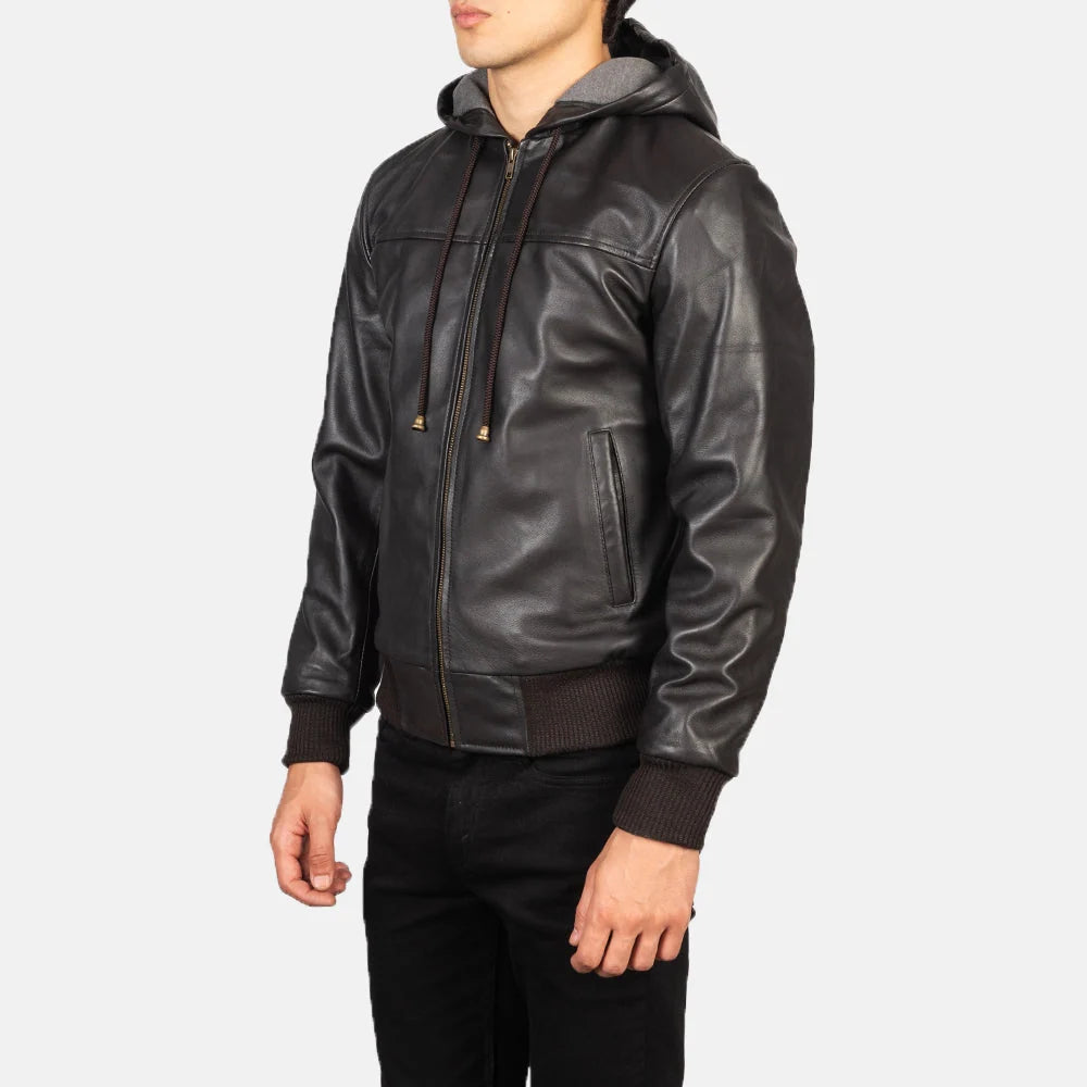 Nintenzo Hooded Leather Bomber Jacket