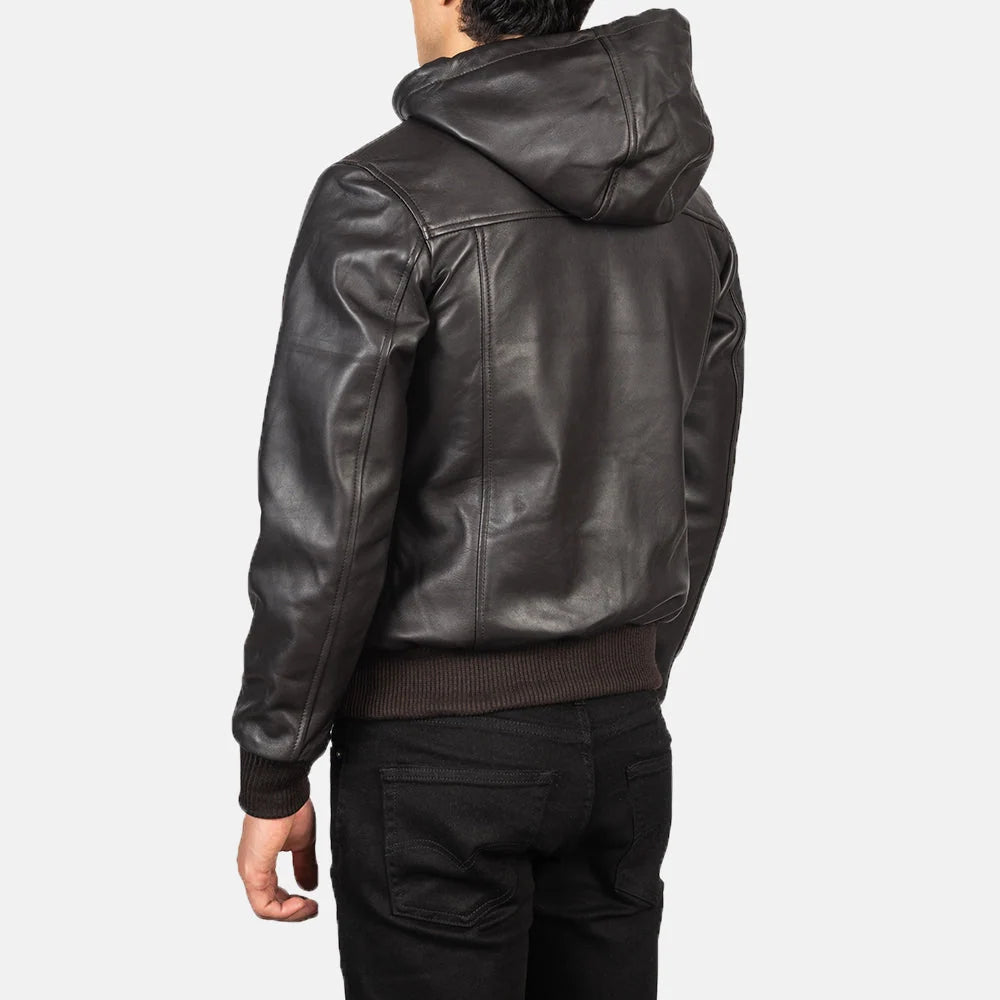 Nintenzo Hooded Leather Bomber Jacket