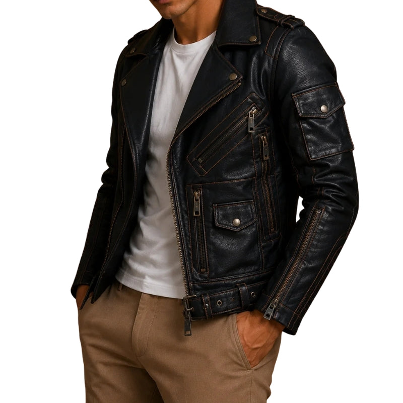 Men’s Voss Black Faux Leather Biker Jacket