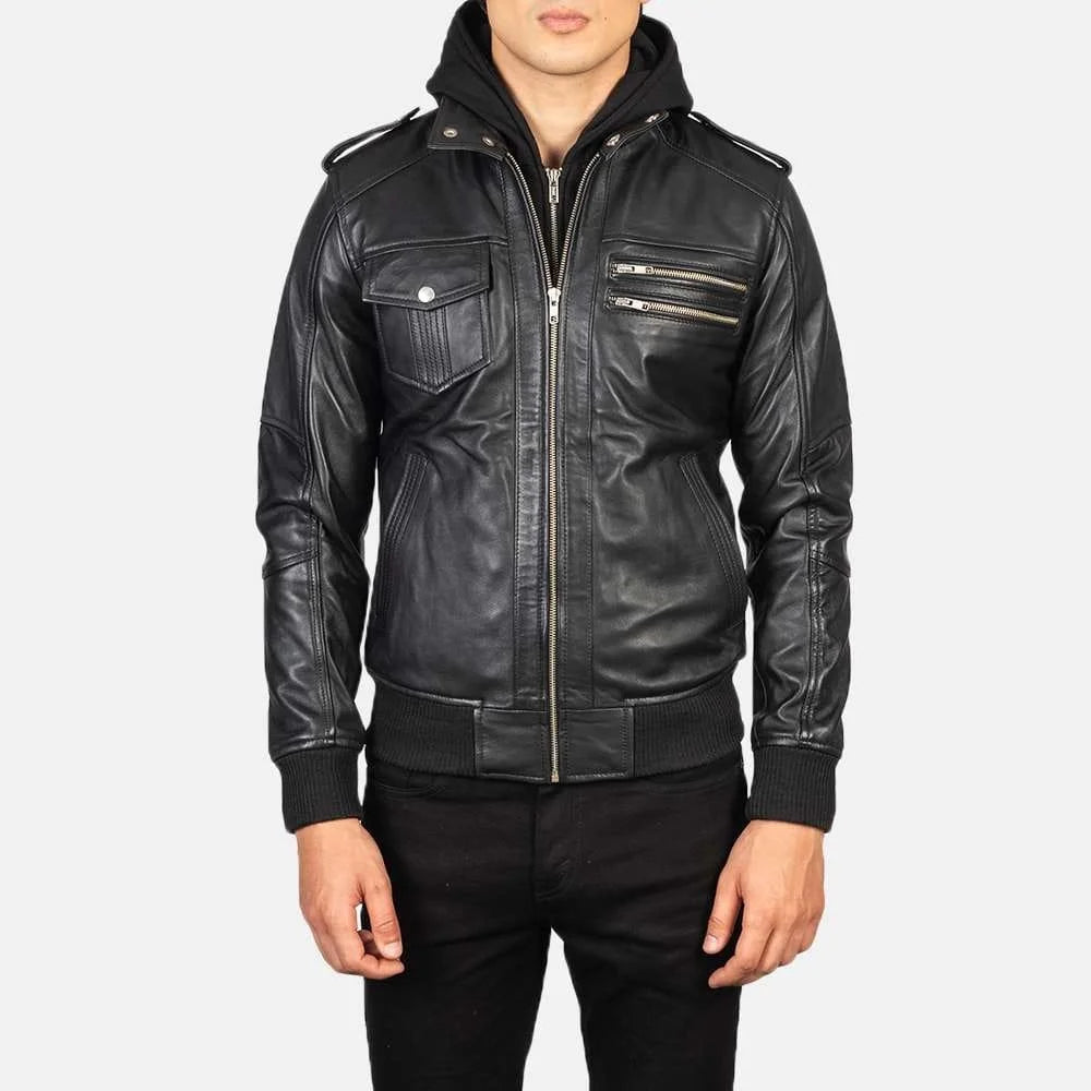Bravado Hooded Leather Bomber Jacket