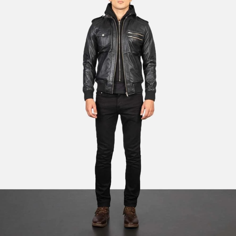 Bravado Hooded Leather Bomber Jacket