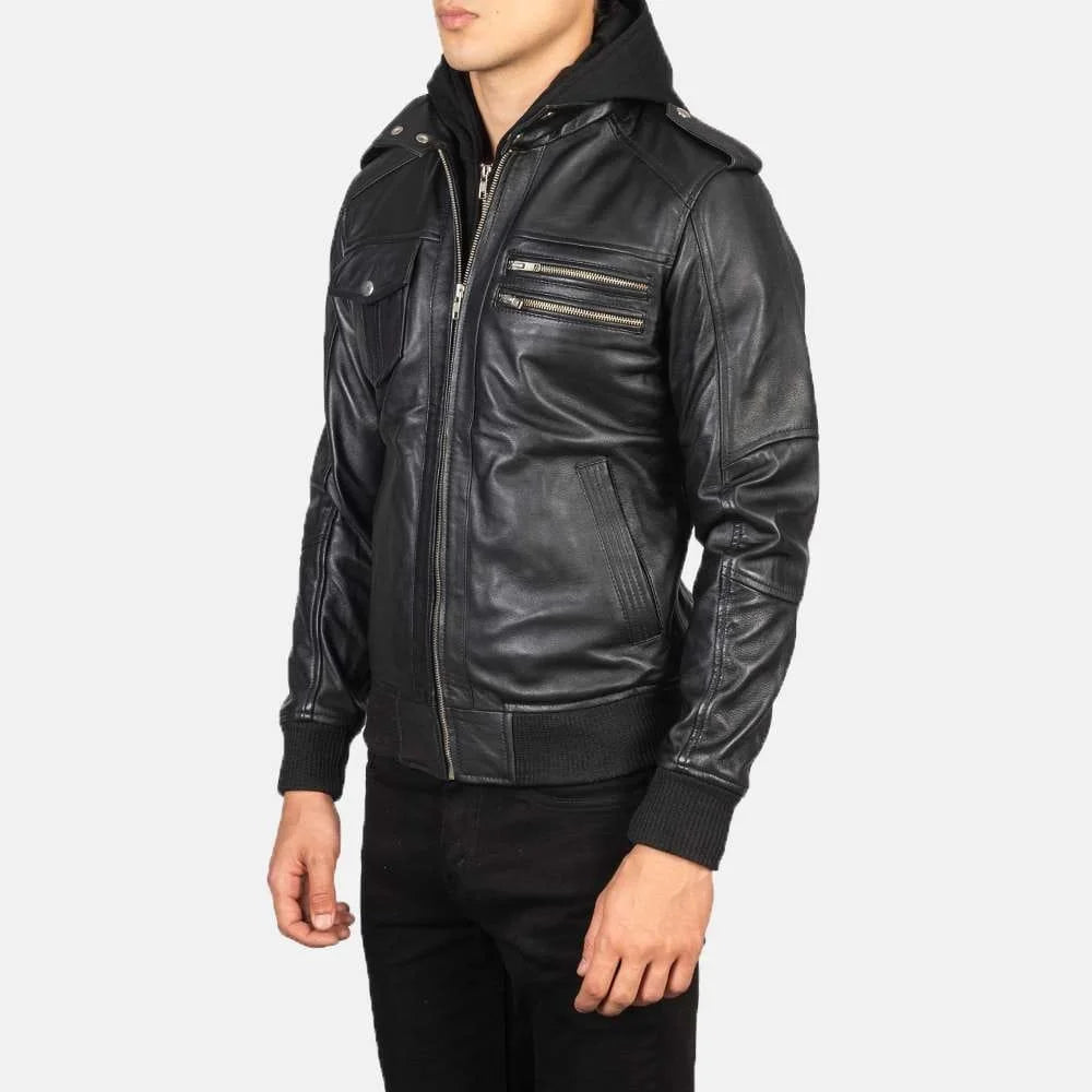 Bravado Hooded Leather Bomber Jacket