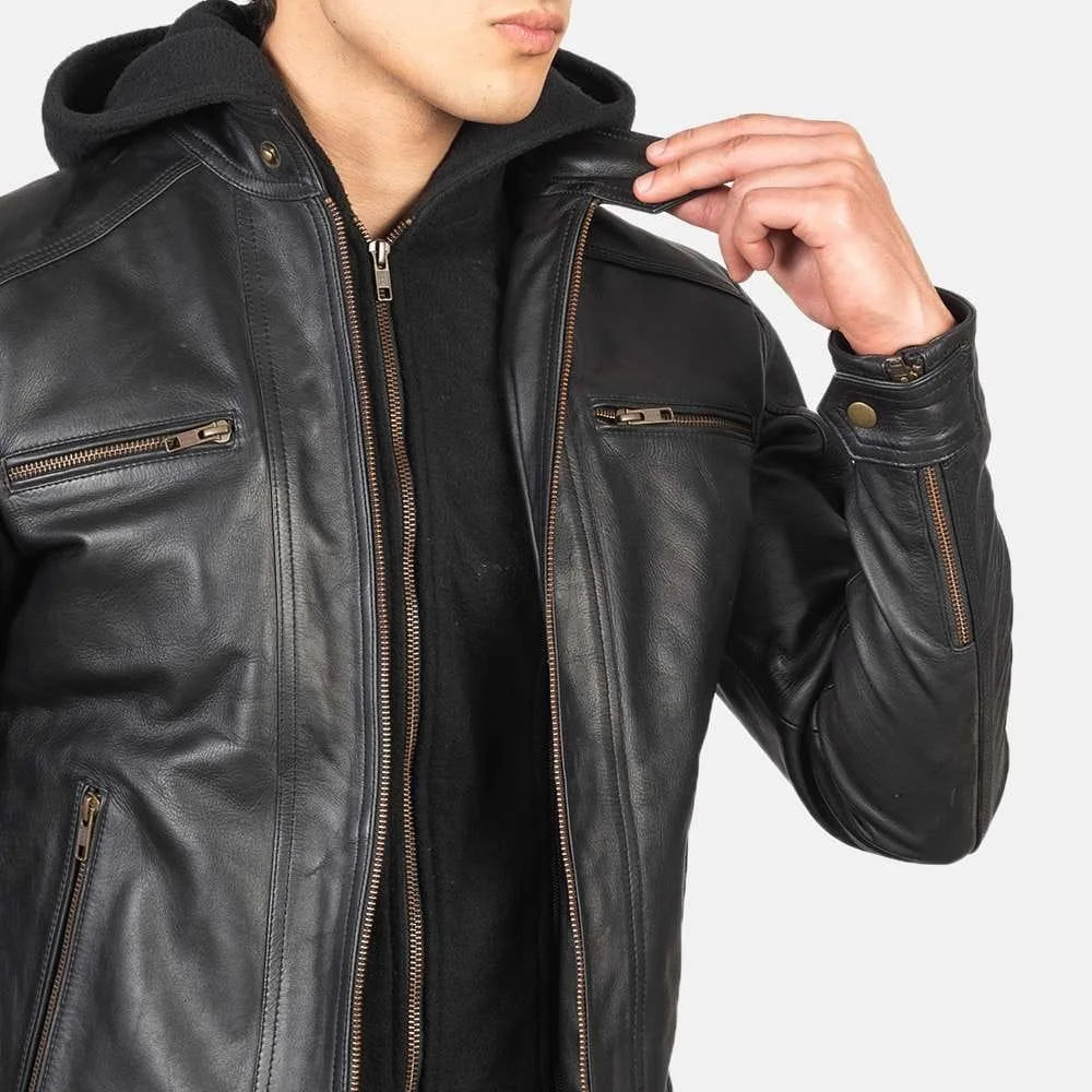 Hector Hooded Leather Biker Jacket