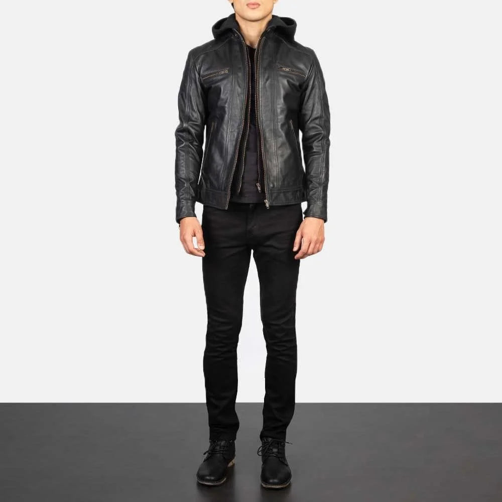 Hector Hooded Leather Biker Jacket