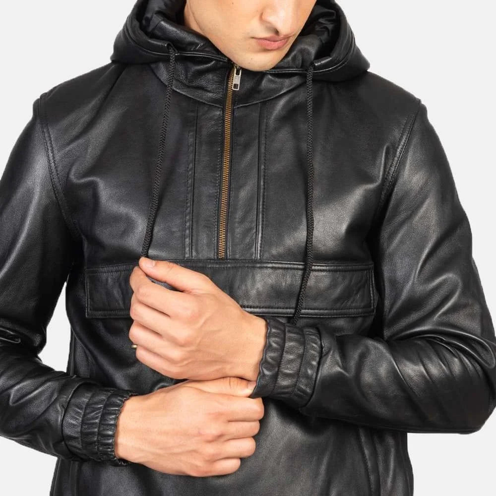 Kenton Hooded Leather Pullover Jacket