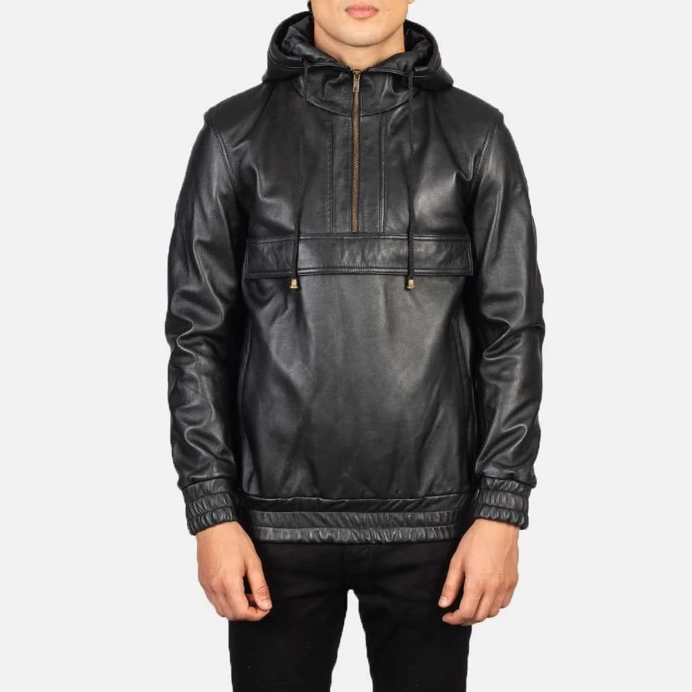 Kenton Hooded Leather Pullover Jacket