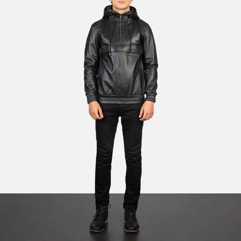Kenton Hooded Leather Pullover Jacket
