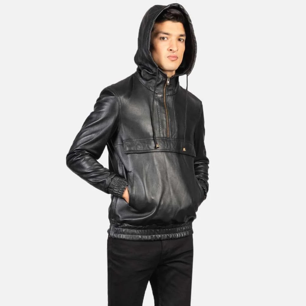 Kenton Hooded Leather Pullover Jacket