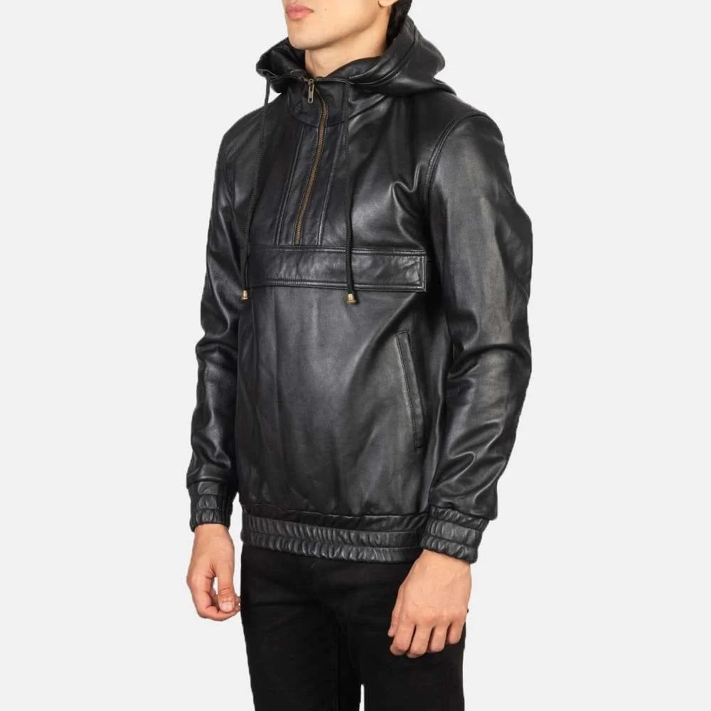 Kenton Hooded Leather Pullover Jacket
