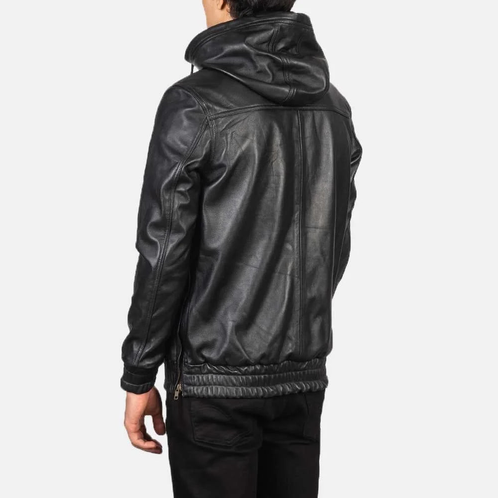 Kenton Hooded Leather Pullover Jacket